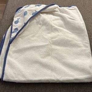 Hooded Baby Towel with Whale Print Hood & Blue Trim